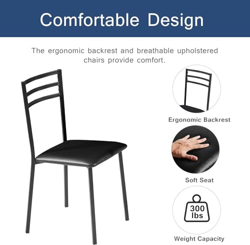 Image of VECELO Round Kitchen Table with 2 Upholstered Chairs, 3-Piece Wood Dinette Sets with Steel Frame for Breakfast Nook, Dining Room, and Small Space, Antique Brown
