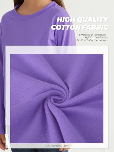 Image of 4 Pack Girls Long Sleeve Shirts Cotton T-Shirts Tagless Kids Tees Clothes | Basic Girls Shirts Toddler & Youth, Cozy & Soft, Reinforced Rib-knit Neck & Cuffs & Hem, Perfect for Layering or Daily Wear
