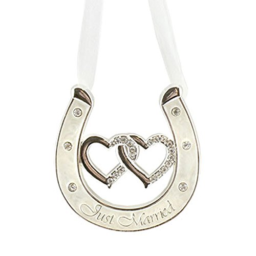 Wedding Silver/Ivory Double Heart Horseshoe Diamante - Just Married
