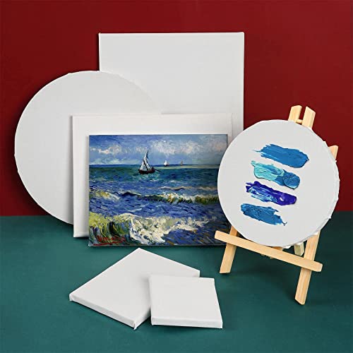 24 Pack Canvases For Painting With 4X4", 5X7", 8X10", 9X12", 11X14", 12X16", Round Canvas With 12X12", 8X8", 3 Of Each, Painting Canvas For Oil & Acrylic Paint. #TOP3