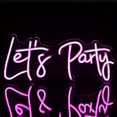 Image of Let's Party Neon Signs, Neon Light Sign for Wall Decor 20 x 9Inches Large LED Neon Sign Art Decorative Lights for Wedding Party Home Bar Store Festival, Pink