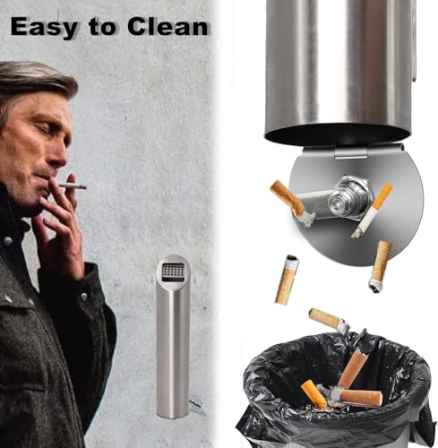 Wandaschenbecher aus Edelstahl, Runde Aschenbecher Wandmontage für Draußen Abschließbarer, Wandascher für Hotel, Büro oder Balkon (Silber)