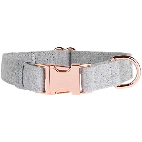 Thoroughbeds Grey Tweed Dog Collar with Rose Gold Buckle - Medium Cover