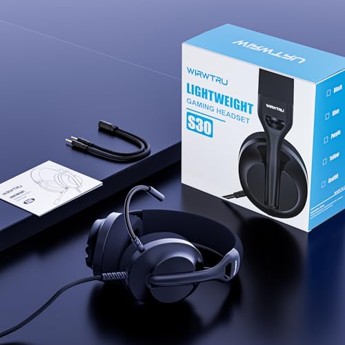 Image of WIRWTRU S30 Gaming Headset with Microphone,198g Lightweight Design, Wired Gaming Headphones for Xbox, Xbox Series X|S, PS5, PS4, Switch, PC, Noise Cancelling Mic, Soft Earmuffs (Black)