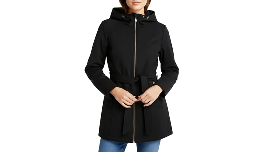 Tommy Hilfiger Women's Belted, Hooded Softshell Raincoat