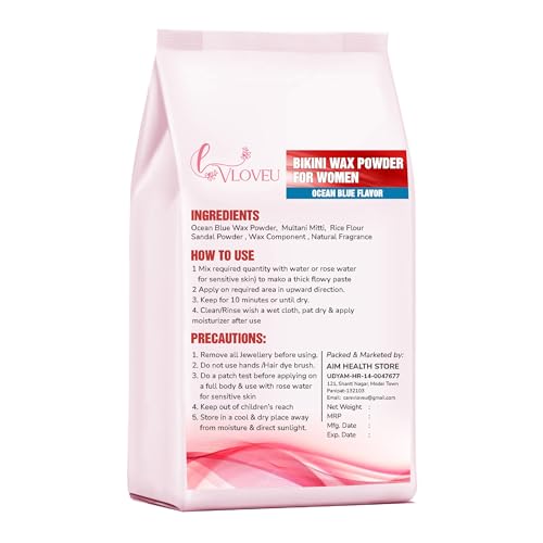 VLOVEU - Bikini Wax Powder for Women - 5 Minutes Painless Herbal Wax Powder for Hair Removal|Easy to Use at Home, No Chemicals - No Irritation, Bikini Wax for Women and Girls (120g) (Ocean-blue)