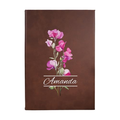 Daphne’s Curations Colored Birth Flower Journal – Personalized Vegan Leather Notebook with Name – 112 Lined Pages Gift