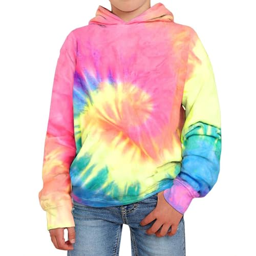 Image of BOVOSHA Kids Hoodie For Boys Girls 3D Tie Dye Hooded Sweatshirt Teen Long Sleeve Pullover Top With Pockets (Red, 7-8T)