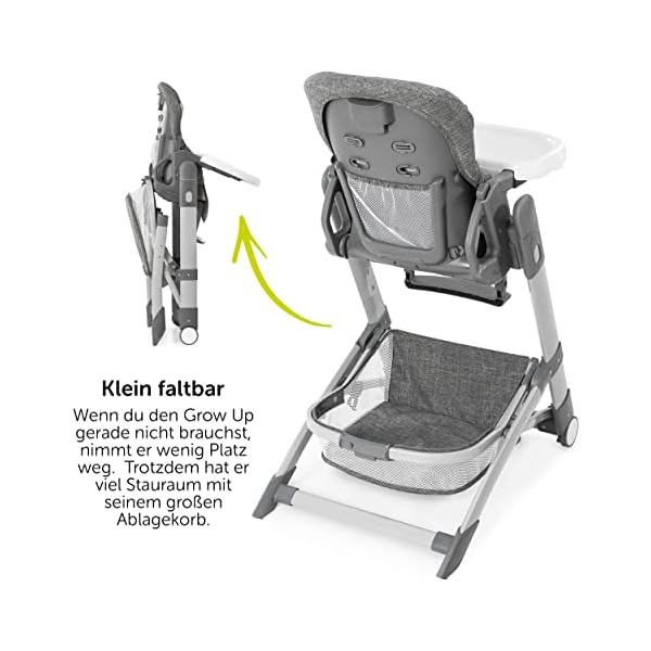 Hauck Baby Hochstuhl Grow Up mit Liegefunktion ab Geburt - Babystuhl mit Tisch, Rollen, klappbar, mitwachsend und höhenverstellbar - Grau Melange – Bild 7