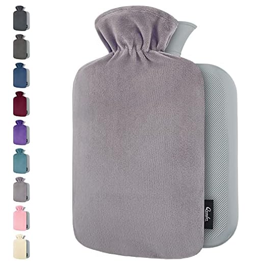 Bolsa de Agua Caliente con Funda - Funda de Vellón Premium Suave - 1.8L Gran Capacidad - Bolsa Agua Caliente para el alivio del dolor de espalda, cuello, hombros y para noches acogedoras - Gris
