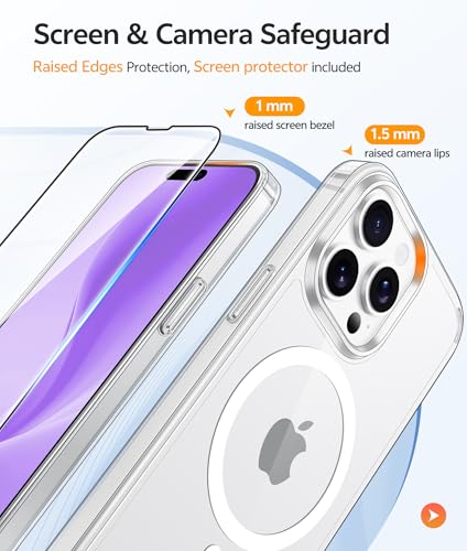 Image of FNTCASE for iPhone 14 Pro Max Case: [Compatible with Magsafe] [Screen Protector] Anti Yellowing Transparent Clear Magnetic Phone Cover - Military Grade Shockproof Drop Proof Protective Cases - Clear