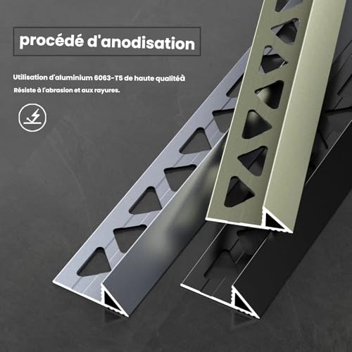 Profilé d’angle aluminium carrelage mural 10mm étanche bronze 90cm pack 3 - 6