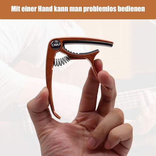 Kapodaster für Gitarre Kapodaster Capo Gitarre - Capodaster, Kapodaster Gitarre, inklusive 5 Plektren, fast für alle Gitarren geeignet – Gitarren Equipment, Guitar Chord Presser-Holzfarbe