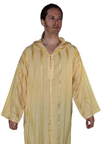 Treasures Of Morocco Moroccan Men Djellaba Handmade Hooded Caftan Gold With Matching Embroidery Tread Thobe Loungewear African X-Large4