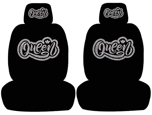 ALLBrand Car SUV Truck Crystal Bling Rhinestone Studded Low Back Front Bucket Seat Cover with Separate Headrest Cover (Queen SilverBlack) (KAE-LOW BACK-BLACK)