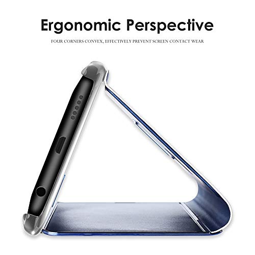 JZ [Design espelhado][Suporte] Capa compatível com iPhone 12 Pro Mirror Wallet Flip Cover - Preta