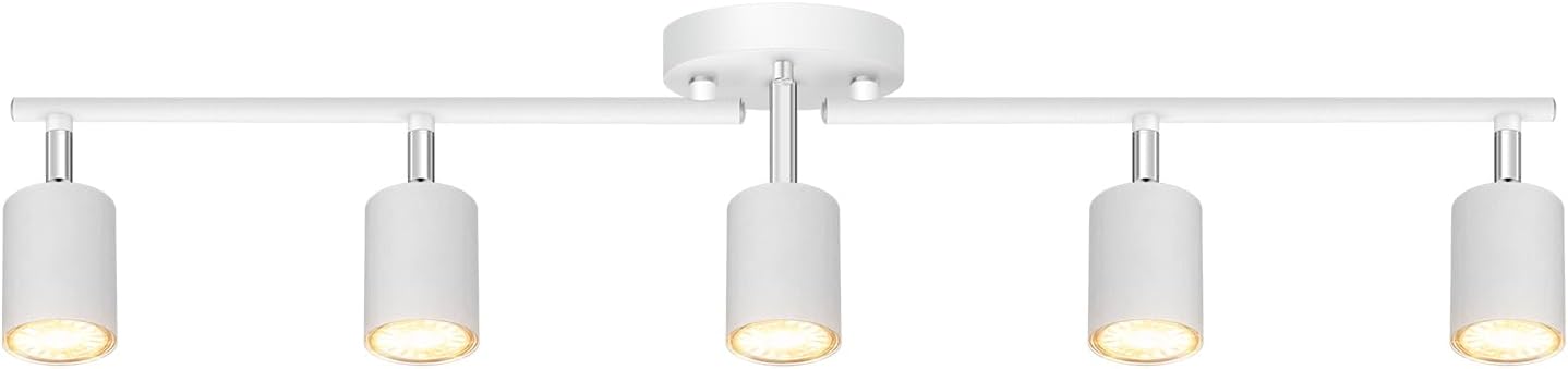 Track Lighting, LED Track Lighting Fixtures Ceiling, White Kitchen Lights for Bedroom, 30" Ceiling Spotlight Kit, 5 Light Wall Light with Rotatable Heads, Kitchen Decor(GU10 Socket, NO Bulb) Ceiling Track Light(White,5)