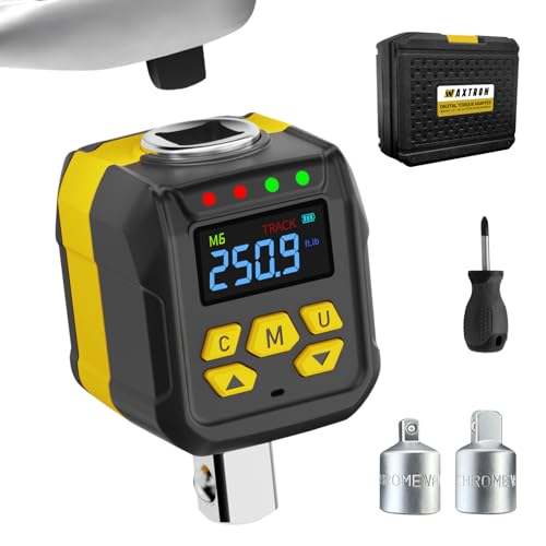 WAXTRON Digital Torque Adapter 1/2“ Drive, Electronic Torque Wrench Converter (12-250 ft-lb), ±2% Accuracy with Audio & LED Alert, Memory Recall, 1/4"& 3/8" Socket Set, for Automotive Motor Bike