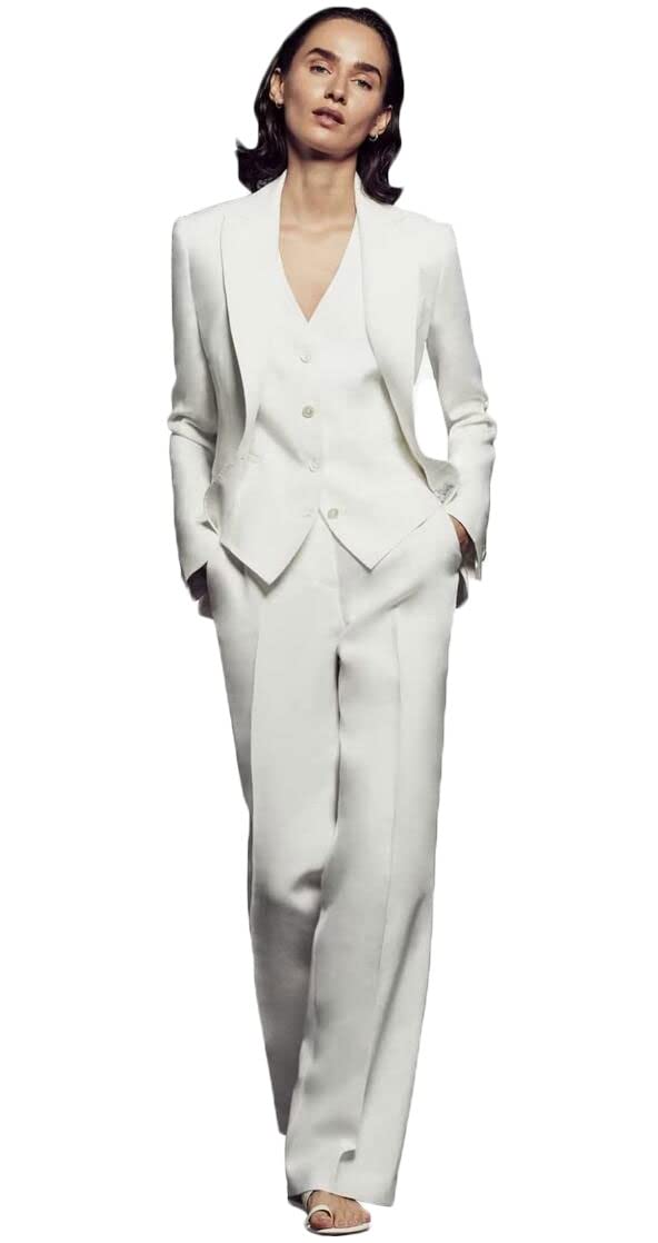 Botong Women's Ivory 3 Pc Suit For Work Professional Regular Fit Formal Suits Notch Lapel Business Suit M