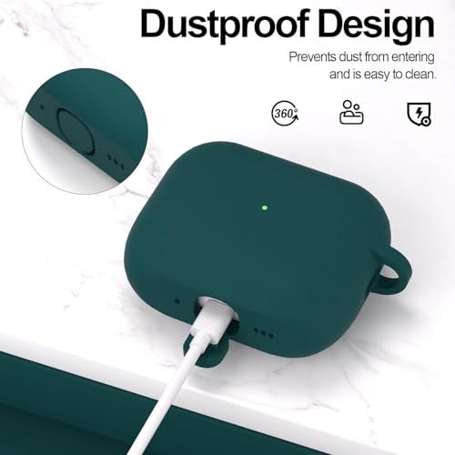 Image of New Soft Silicone Case Compatible with Apple AirPods Pro 3 Generation (2025) Protective Silicone 360 Full Protection Dust-Proof Shockproof Case Cover with Hook (Cover Only) (Dark Green)