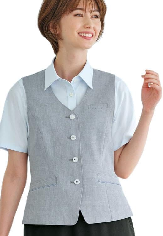 [サーヴォ] 事務服 制服 GROW (グロウ) ベスト GVEL-2002 ナチュラルシャンブレー レディース
