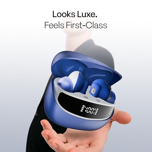 Image of Number Navo Buds Z1 TWS Earbuds | 72H Playtime | Digital Display Case | Quad-Mic ENC | Dual Pairing | Hi-Bass 13mm Drivers | Quick Charge | 35ms Low Latency | IPX5 | Touch Controls | (Winter Blue)