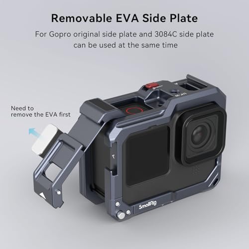 SMALLRIG Hero13 / Hero12 / Hero11 / Hero 10 / Hero 9 Black Cage for GoPro, Compatible with the Lens Filter Max Lens on Camera, with 2 Cold Shoe Mount for Microphone and Led Video Light - 3084C