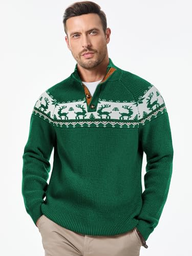 Image of JMIERR Men's Cable Knit Pullover Sweater Casual Long Sleeve Stand Collar Button Knitted Sweaters