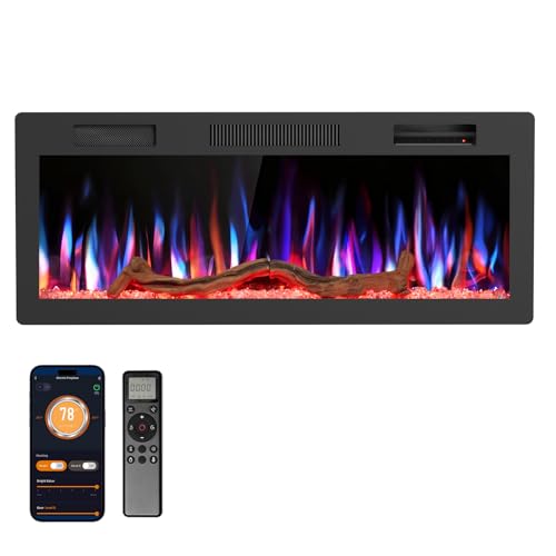 Image of R.W.FLAME 42 inch Recessed and Wall Mounted Smart Electric Fireplace, Alexa /WiFi Enabled, APP Control with Multiple Sound Modes, Remote Control with Timer, Adjustable Flame Colors and Speed