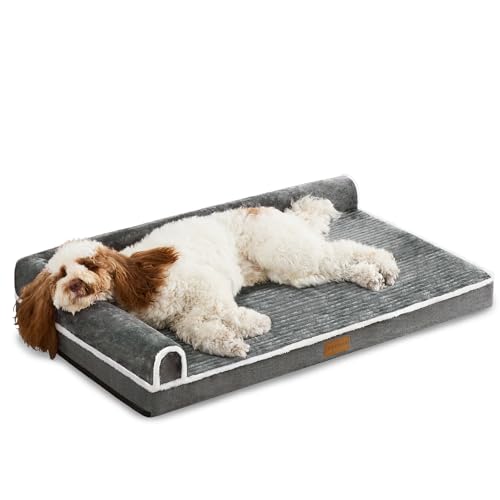 Jolibean Orthopädisches Hundebett für kleine, mittlere, große und Jumbo-Hunde, Wasserfest, weich, warm und bequem, L-förmig mit Rutschfester Unterseite, Abnehmbarer waschbarer Hülle