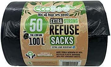 EcoBag ECO50RB 50HEAVY DUTY SUPER STRONG REFUSE SACKS 100Litre, Black