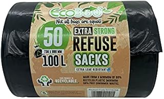 EcoBag ECO50RB 50HEAVY DUTY SUPER STRONG REFUSE SACKS 100Litre, Black