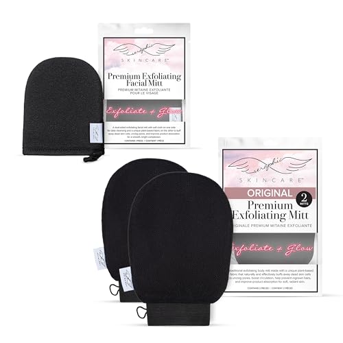 Seraphic Skincare Premium Exfoliating Mitt for Body (2pc) & Facial Mitt – Body Exfoliator for Self-Tan Removal – Facial Scrub Pad for Gentle Cleansing & Exfoliation image 4