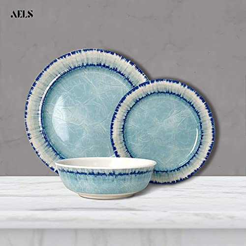 Aels Melamine Dinnerware Set Of 18 Pcs Dinner Dishes Set, Lightweight Unbreakable For Indoor And Outdoor Use, Bpa Free, Dishwasher Safe, Light Blue #TOP2