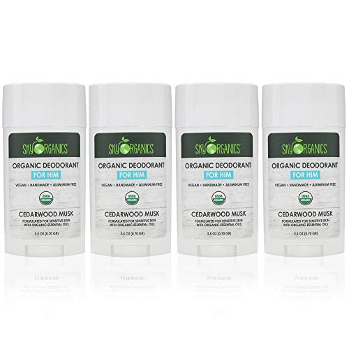 Organic Deodorant for Men by Sky Organics (4 pack) Cedarwood Musk -100% Natural Antiperspirant- Aluminum-Free, Vegan, Sensitive Skin, Non-GMO, Paraben-Free 24H Protection for Him - Made in USA