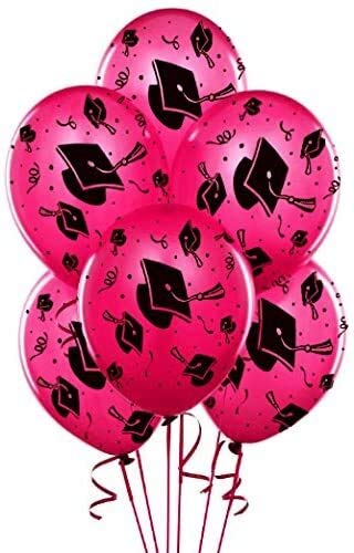 Pmu Graduation Balloons Party Tex 11 Inch Premium Hot Pink With All-Over Print Black Grad Caps-Confetti And Streamers Pkg/50 #TOP16