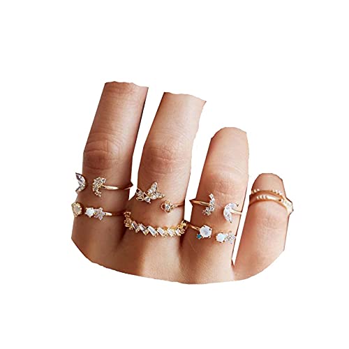 Yheakne Boho Rings Set Gold Rhinestone Knuckle Rings Stacking Crystal Midi Finger Rings Fashion Rings Accessories for Women and Teen Girls (Style B) Yheakne Boho Rings Set Gold Rhinestone Knuckle Rings Stacking Crystal Midi Finger Rings Fashion Rings Accessories for Women and Teen Girls (Style B)