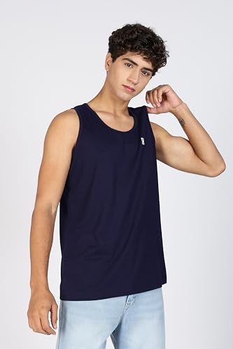 Image of Men's Black Tank Top, 100% Combed Cotton, Regular Fit, Sleeveless Gym Workout Vest with Logo