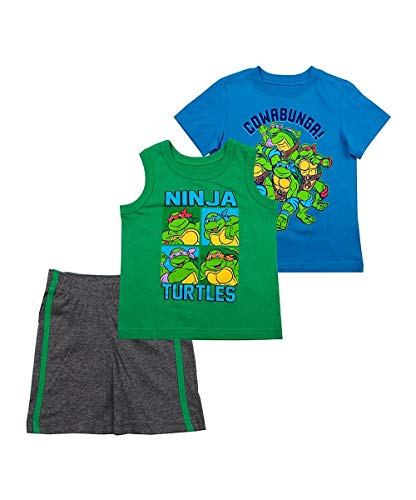 Teenage Mutant Ninja Turtles Little Boys' Toddler 3 Piece Shorts Set, Blue/Green (2T)