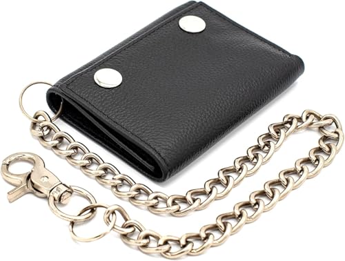 Chain Wallets for men Biker Chains Top-Grain Cow Leather Trifold Wallet With Chain RFID-Safe Snake Texture, Durable Wallet Leather Wallets Design In USA (J110-WC, Black)3
