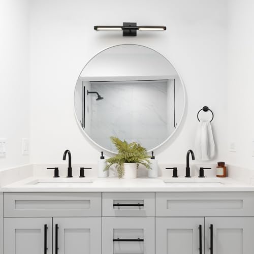 Image of Globe Electric 63000203 5-Piece All-in-One Bathroom Set, 2-Light LED Vanity Light, Matte Black, 1200 Lumen, Towel Bar, Robe Hook, Toilet Paper Holder, Towel Ring, Bathroom Lights Over Mirror