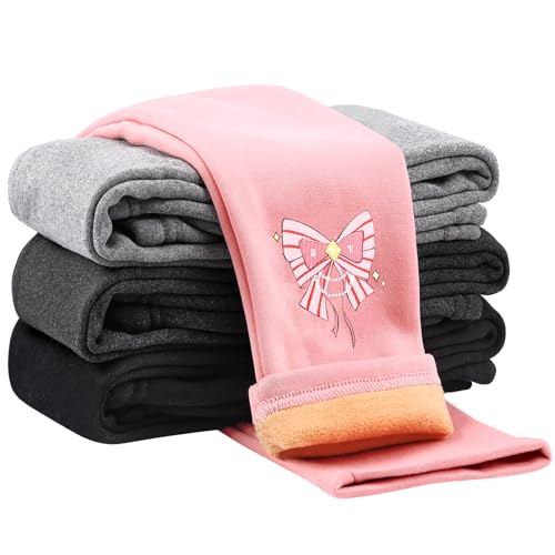 4 Pcs Girls Winter Fleece Lined Leggings Bowknot Thick Thermal Tights Pants Cotton Full Length Pants for Girls