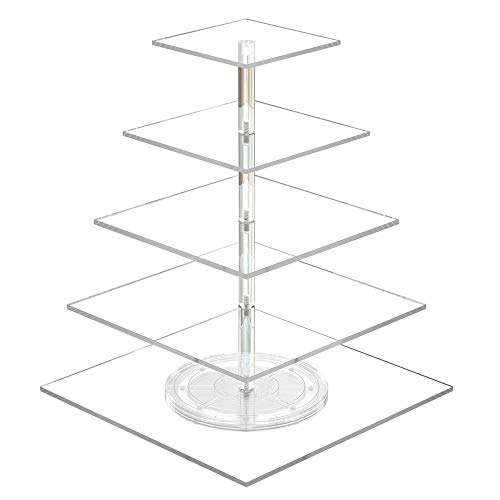 NIUBEE 5 Tier Acrylic Cupcake Tower Stand with 360 Degree Rotating Base, Clear