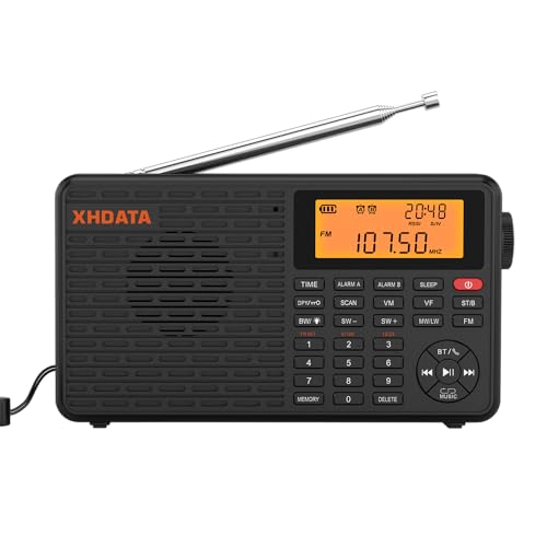 Radio portátil, radios digitales con Bluetooth, radio FM recargable USB-C, reloj de alarma dual, temporizador de sueño, 400 preajustes, soporta micro SD para música, XHDATA D-109 para casa, viajes