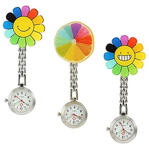 Jackallo Nurse Watch Brooch, 3 PCS Nurse Pocket Watches Lovely Cartoon Clip Pendant Pocket Watch for Nurse Doctor Clock Gifts Cover