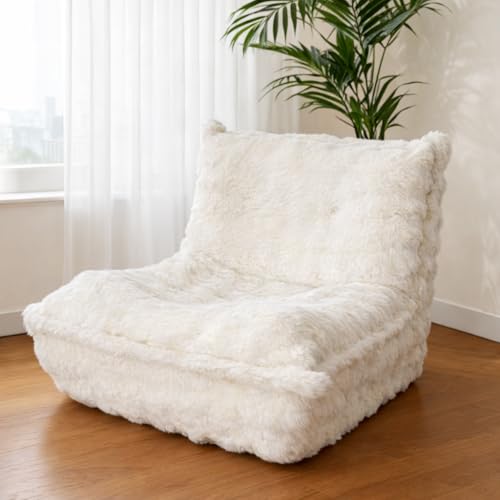 KKdema Bean Bag Chairs with Filler Faux Fur Fireside Beanbags Lazy Sofa for Memory Foam BeanBag Chair Bean Bag Sofa for Bedroom, Living Room, Office and Home (White)