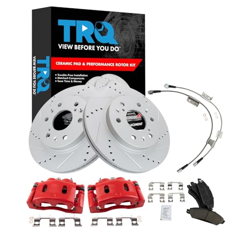 Image of TRQ Performance Rear Brake Pad and Rotor Set Ceramic Drilled Slotted G