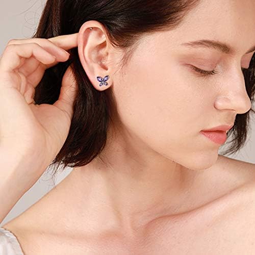 Purple Butterfly Studs Earrings Women 925 Sterling Silver Animal Butterflies February Birthstone Amethyst Earring Stud Crystal Wedding Birthday Jewelry DE0229F