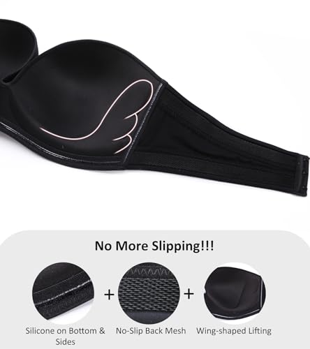 Image of Lemorosy Women's Wireless Push Up Plunge Padded Non-Slip Invisible Strapless Bra
