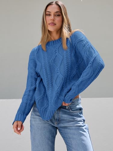 Image of Trendy Queen Women's Oversized Cable Knit Crewneck Sweaters